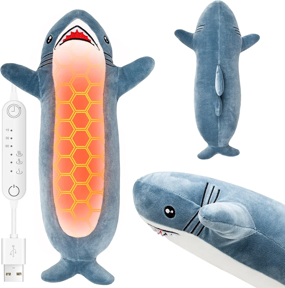 Shark Heating Pad - Cute Soft Plush Heating Pad for Cramps & Pain Relief, Unique Stuffed Animal Design, Wireless Portable Electric Heat Pad, Universal USB Powered, Gift for Kids & Adults