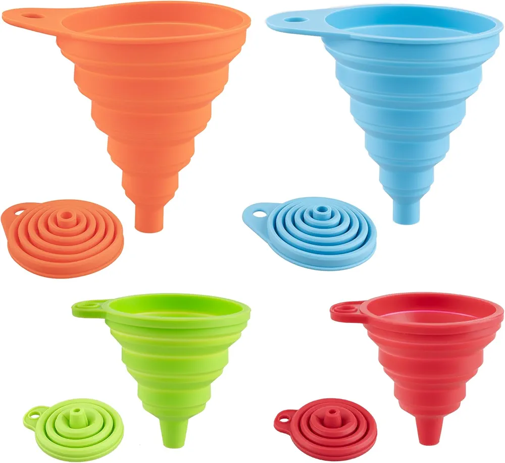 4 Pack Kitchen Funnel, Large and Small Funnels, Foldable Silicone Funnels, Kitchen Gadgets Food Grade Funnels for Kitchen Use Filling Bottles Liquid Oils