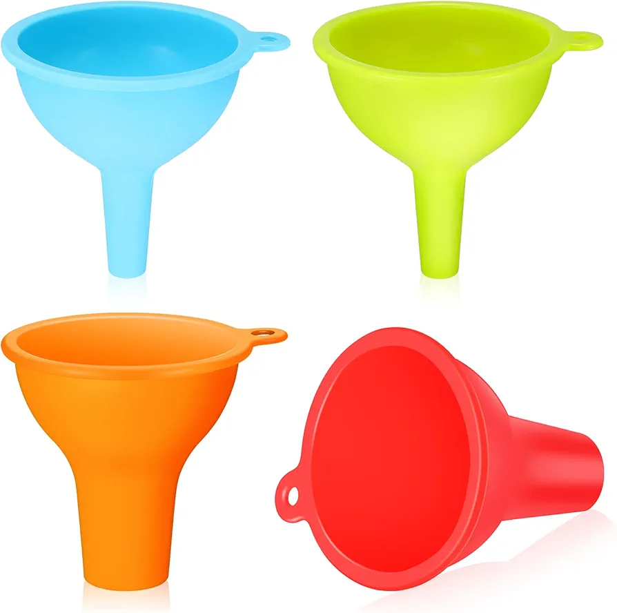 4 Pcs Kitchen Funnel Set Canning Funnel Silicone Funnel Food Funnel, Small and Large, Wide Mouth Funnel for Jars Jam Spice Filling Bottles Liquid Oil and Powder (Multi Color)