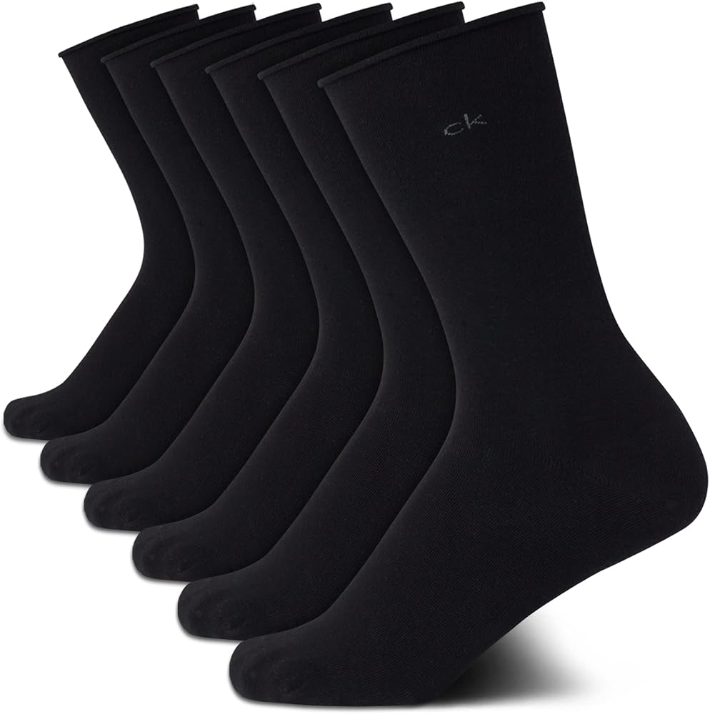 Calvin Klein Women's Crew Socks - 6 Pack Soft Cotton Blend Roll Cuff Mini/Mid Crew Dress Socks for Women (Shoe Size: 4-10)