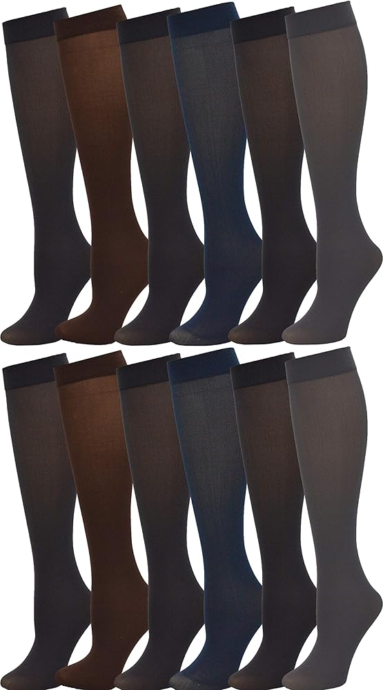 Winterlace Women’s Trouser Socks, Opaque Stretchy Nylon Knee High, Many Colors, 6 or 12 Pairs