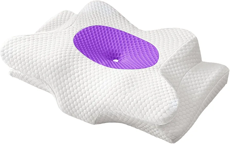 Dream Without Pain Cervical Neck Pillow for Sleeping, Ergonomic Side Sleeper Pillows for Adults, Cooling Orthopedic Pillow for Neck Relief Support, Memory Foam Pillows Back Purple Queen