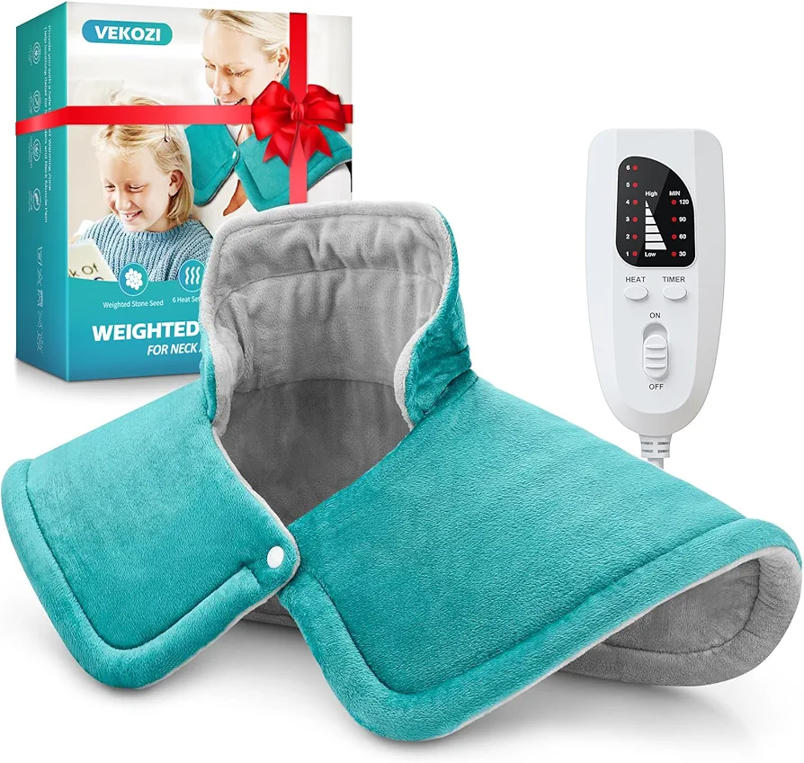 Heating Pad for Neck and Shoulders and Back, Christmas Birthday Gifts for Women Mom Mother, Weighted Neck Heating Pad for Back Pain Relief, Heating Pads Large, 6 Heat Settings 4 Auto-Off,17"x23" Blue