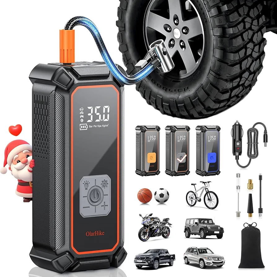 OlarHike Cordless Tire Inflator Portable Air Compressor-Dual Mode Inflation,12V Auto Air Pump for Car Tires, Bicycle, Bike, Motorcycle, Smart Electric Pump with LED Light & Digital Pressure Gauge