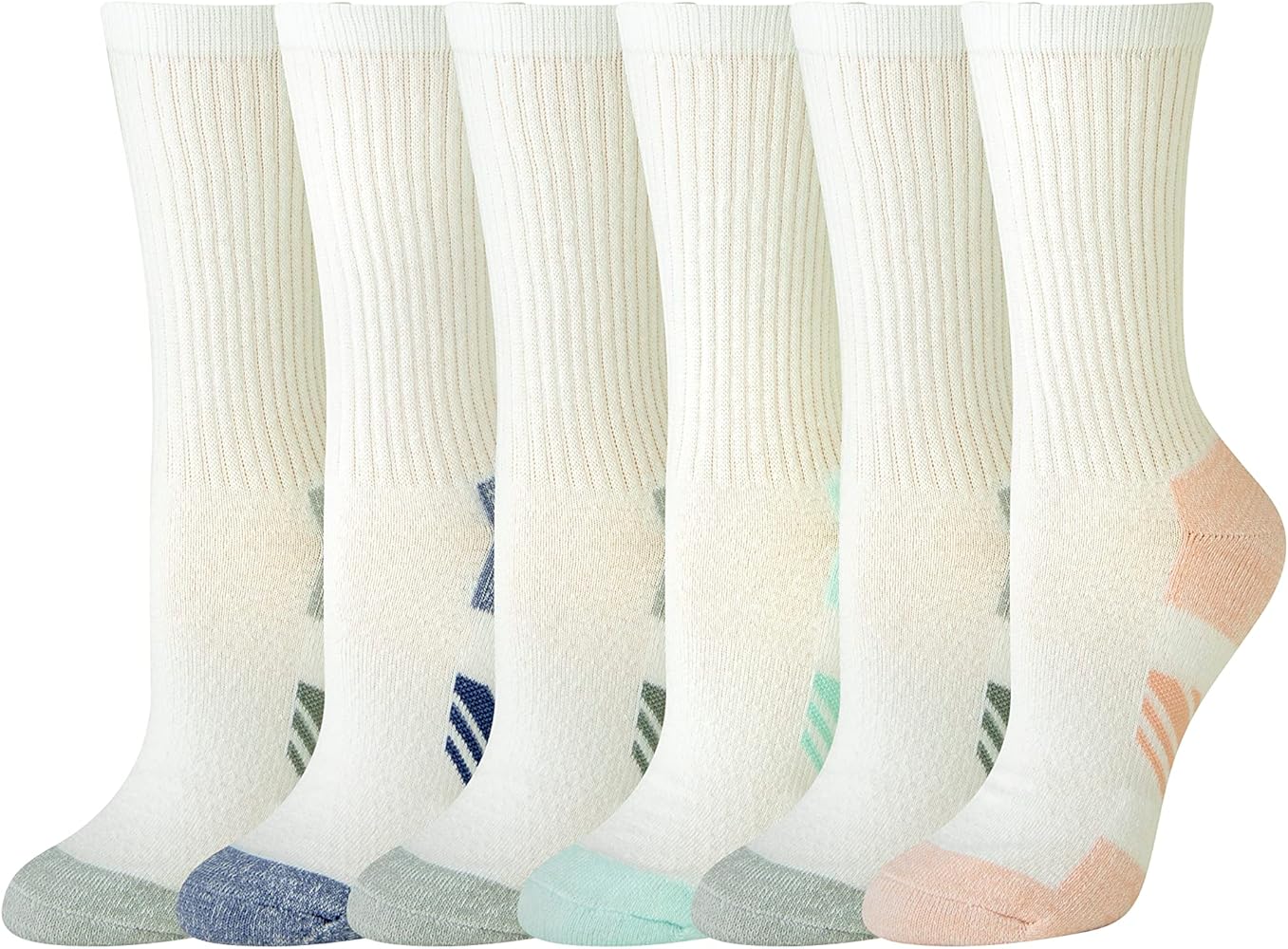 Amazon Essentials Women's Performance Comfortable Cotton Cushioned Breathable Athletic Crew Sports Socks, 6 Pairs