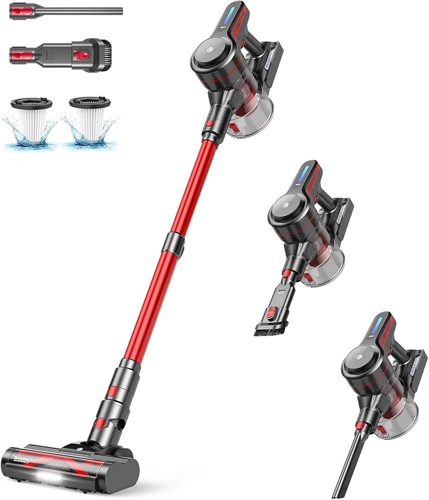 Cordless Vacuum Cleaner, Stick Vacuum with Powerful Suction, 45Mins Runtime Vacuum Cleaners for Home, Anti-tangle and 1.5L Dust Cup, 6 in 1 Lightweight Vacuum for Hardwood Floor Carpet Pet Hair