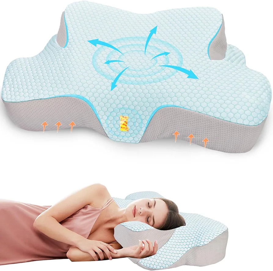 Neck Pillow Memory Foam Pillows: Cooling Cervical Pillows for Neck and Shoulder Pain - Ergonomic Orthopedic Bed Pillow for Side Back Stomach Sleepers