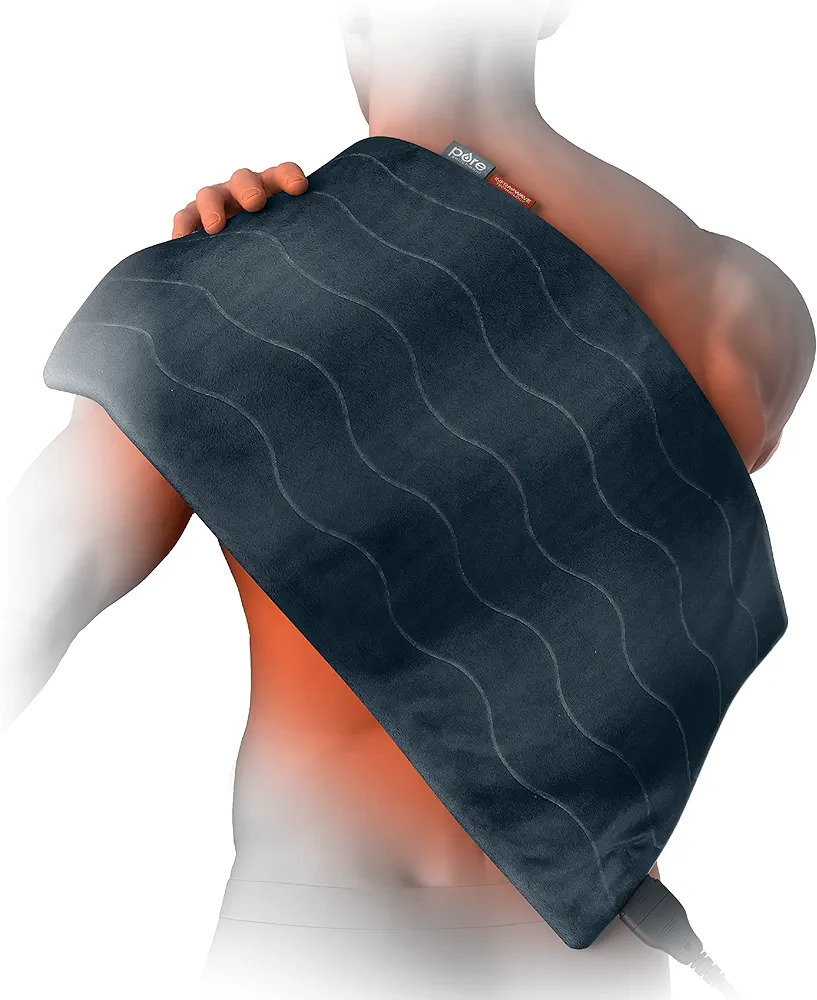 Pure Enrichment PureRelief Pro Far Infrared XL Heating Pad - Muscle Relief for Back, Neck, Shoulder, & Knee Pain in Athletes, 4 Heat Settings, Dry/Moist Heat, 12” x 24” Extra-Large Size (Iron Gray)