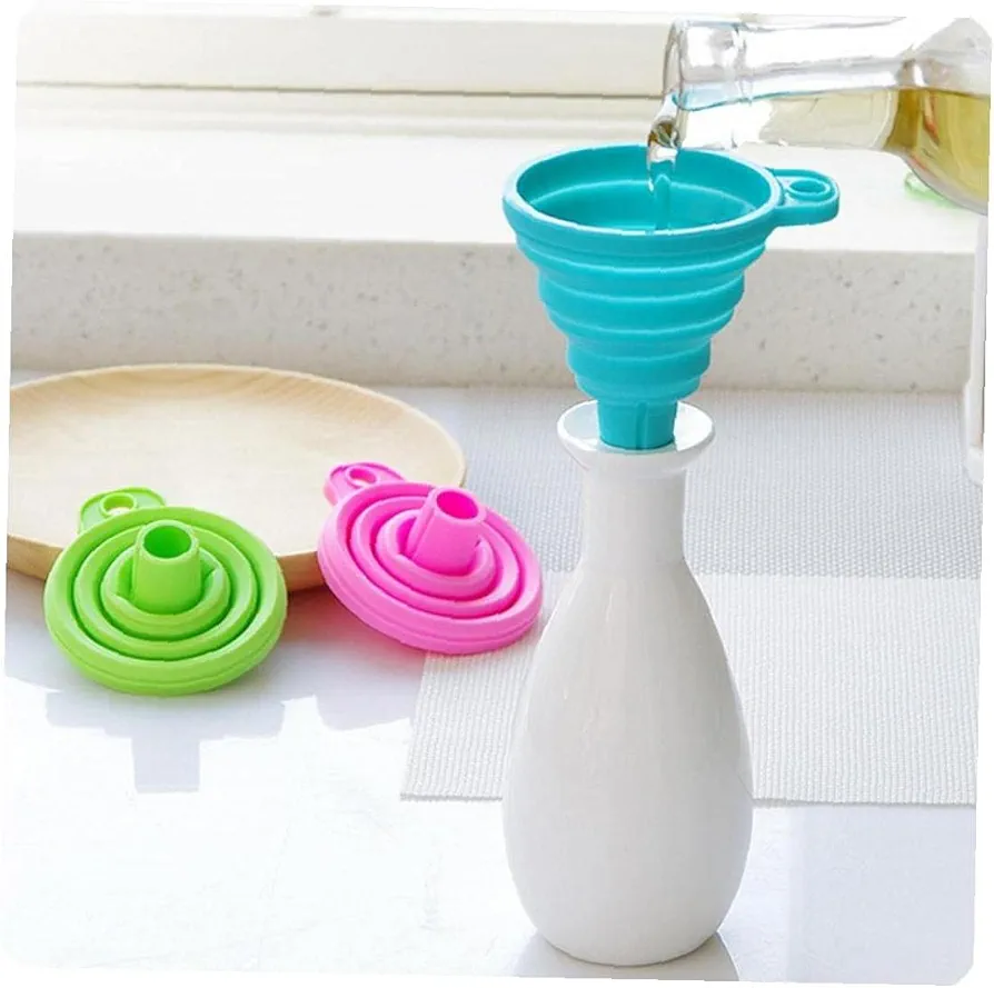 1pc Mini Silicone Foldable Funnel Collapsible for Kitchen Transfer Oil Powder Bottles and Canned Food Non-Toxic Blue