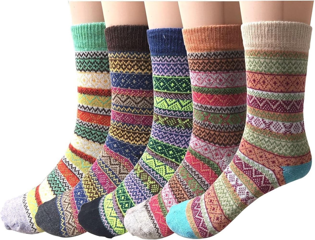 Justay 5 Pairs Womens Wool Socks Vintage Soft Cabin Warm Socks Thick Knit Cozy Winter Socks for Women Gifts