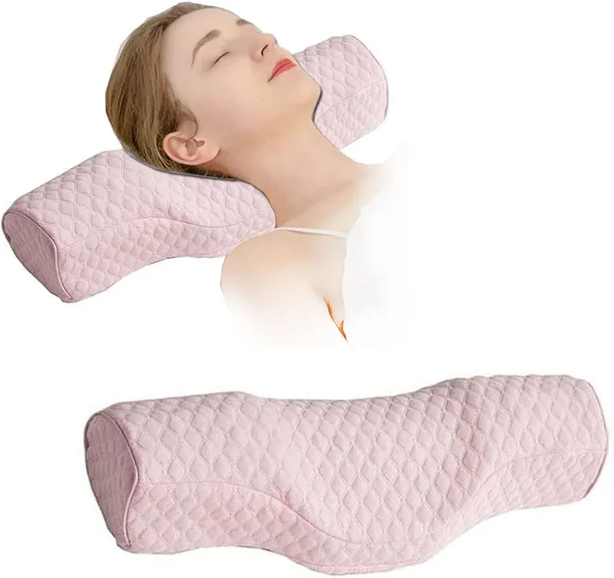 Cervical Neck Pillow for Pain Relief Sleeping, Neck roll Pillow Memory Foam for Stiff Neck Pain Relief ，Travel Bolster Pillow for Bed for Side Sleepers Back Sleeper. (Pink)