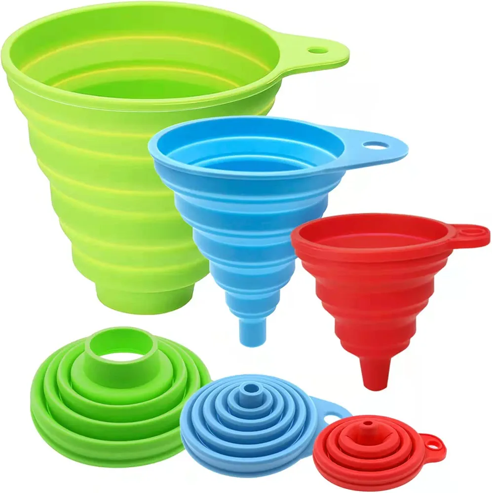 Funnels for Filling Bottles, Kitchen Funnel, Funnels for Kitchen Use, Food Grade Silicone Collapsible Funnel, Liquid, Powder Transfer (3 Pack)