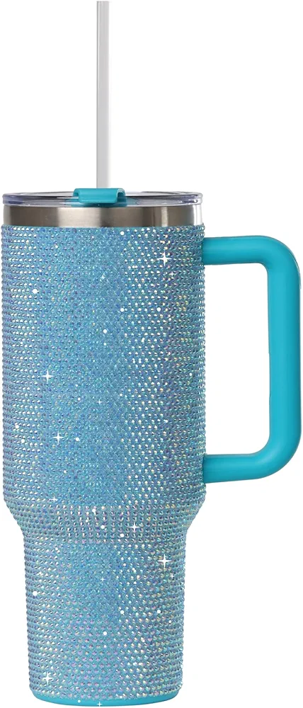 Grenada 40 oz Stainless Steel Bling Rhinestone Tumbler with Handle, Lid, and Straw | Double Wall Vacuum Insulated