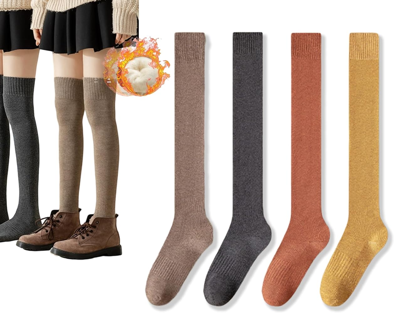 CHUNFO Thigh KneeHigh Thermal Women Warm Long Winter Sock Boot MidCalf Stocking