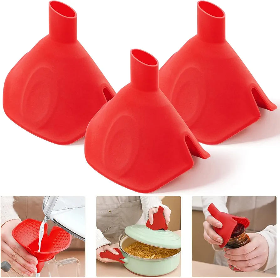 3PCS Multifunctional Silicone Funnel,Kitchen Funnel,Food Grade Silicone Foldable Funnel Food Grade Safety Assured,Fan Shaped Silicone Funnel for Easy Use