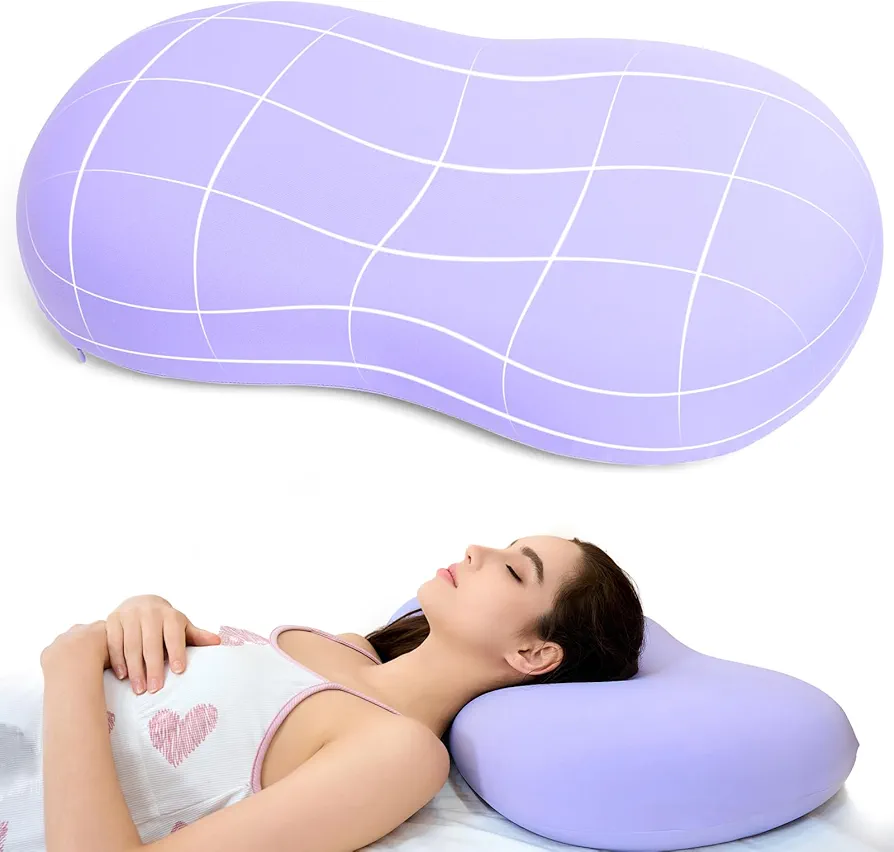 KEEPMOV Memory Foam Pillows - Cervical Neck Pillows for Pain Relief, Ergonomic Contour Pillow for Side Back Stomach Sleepers (Purple)