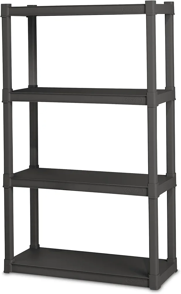 Sterilite 4-Shelf Plastic Storage Rack, Heavy Duty Shelving Unit for Garage, Gray