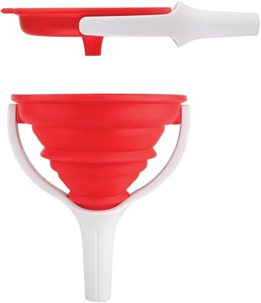 Dexas POP Collapsible Silicone Funnel, 4.5 inch diameter, Red and White