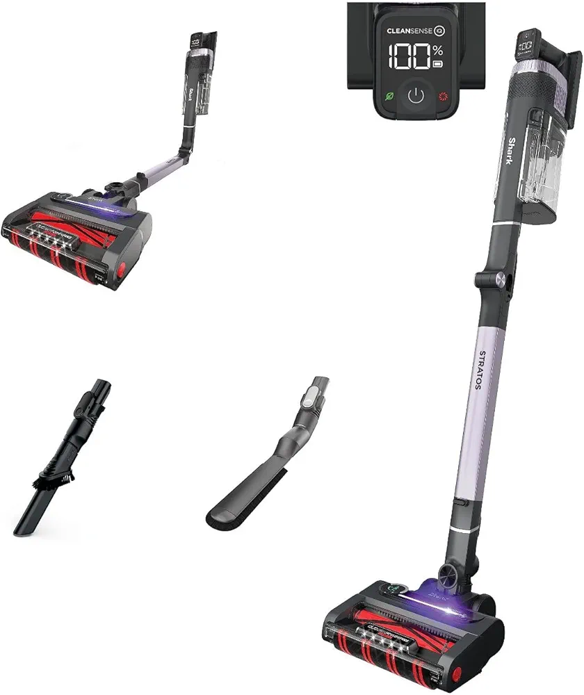 Shark Stratos Cordless Vacuum with Clean Sense IQ and Odor Neutralizer, DuoClean Powerfins HairPro, Includes Duster Crevice Tool & Anti-Allergen Brush, Up To 60 Minute Runtime, Ash Purple, IZ862H