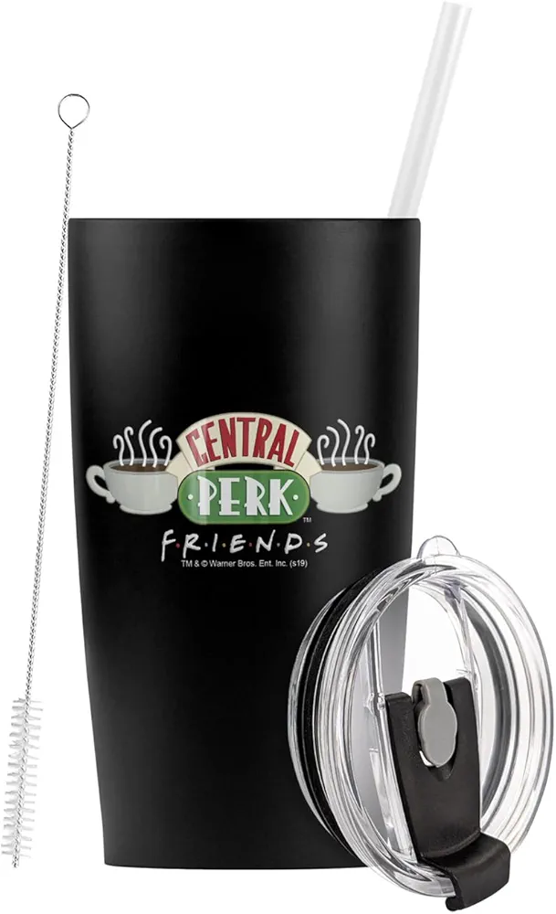 LOGOVISION Friends Central Perk Coffee Logo Stainless Steel Tumbler with Straw and Flip Lid 20 oz, Vacuum Insulated & Double Wall with Leakproof Dual Lid | Great for Iced Coffee and Hot Beverage