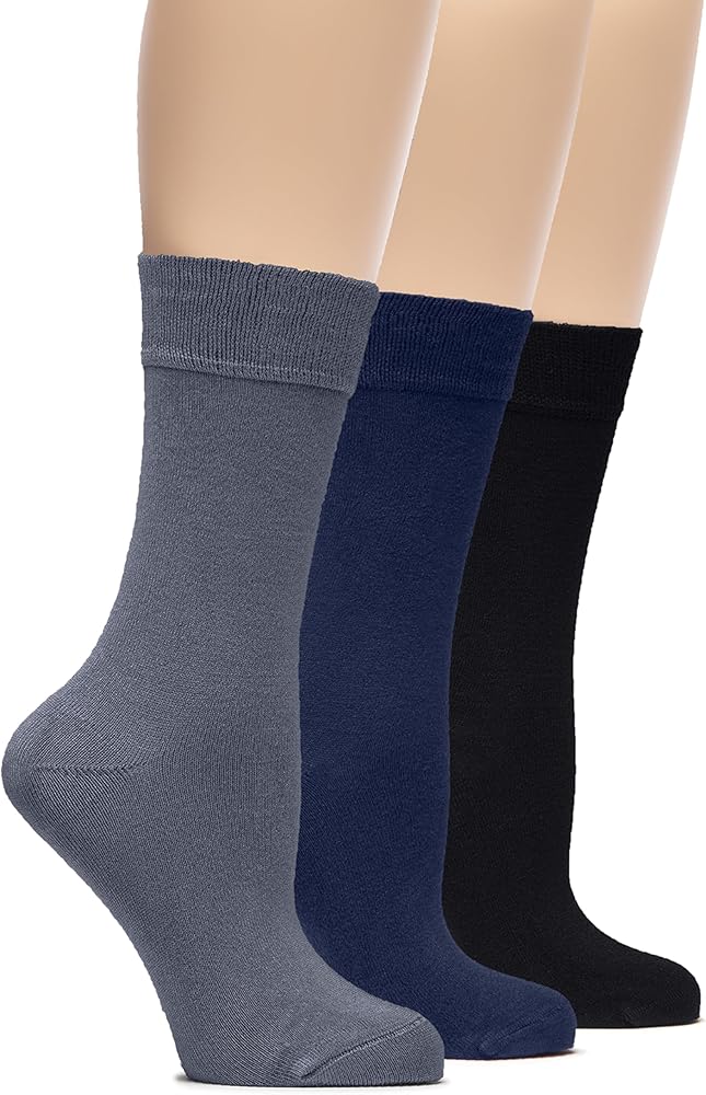 Hugh Ugoli Womens Bamboo Dress Socks, Extremely Soft, Thin, Crew Socks for Business Trouser Casual, Non-Binding, 3-6 Pairs