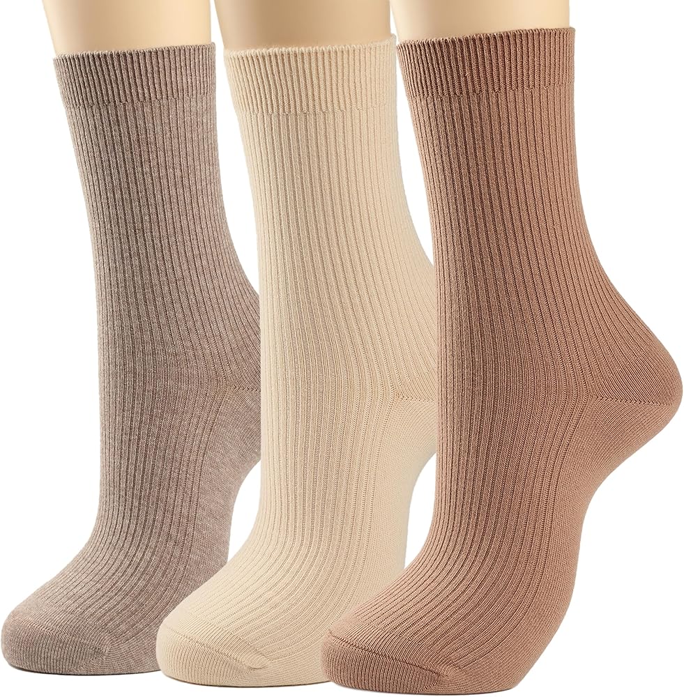 COTTON DAY Women's Combed Cotton Colored Fine Ribbed Trouser Dress Socks 3 Pack