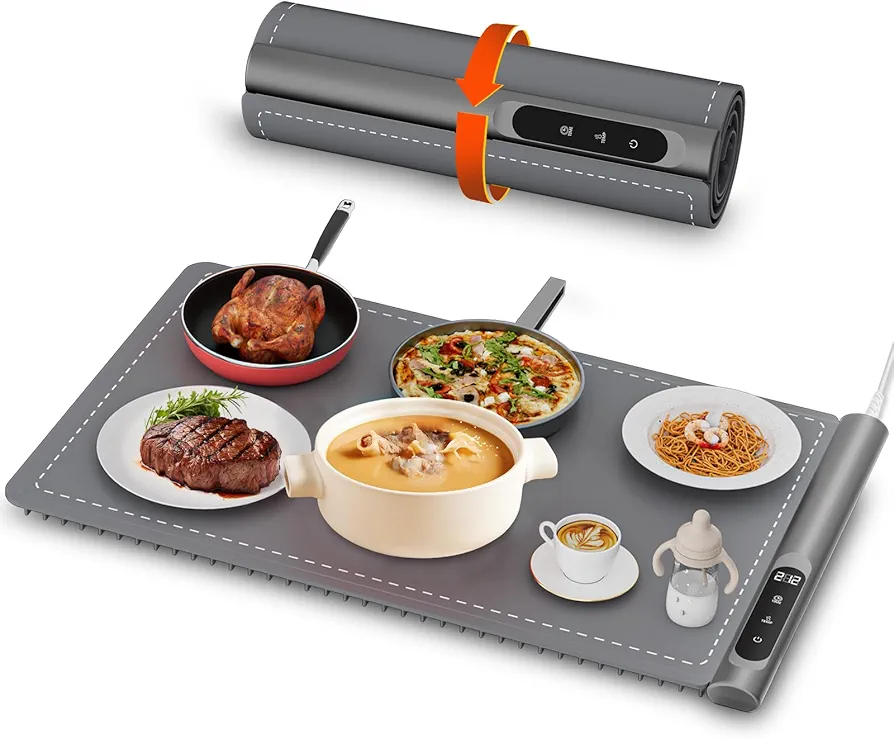 Food Warming Mat, Electric Warming Tray-Upgraded Graphene Full Surface Heating, 6 Temperature Settings and Timing Function, Portable Food Warmers for Parties, Buffet, Everyday Use