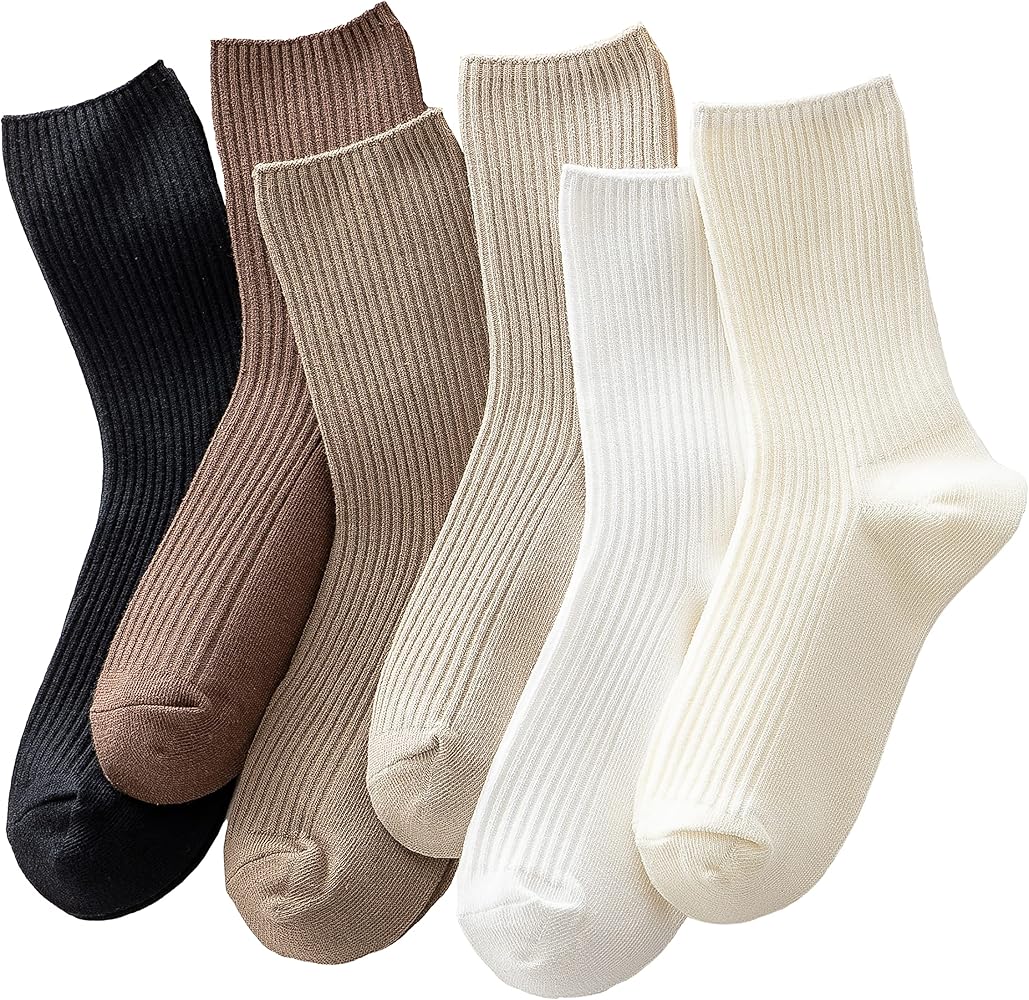 ACCFOD Womens Cute Crew Socks Casual Athletic Aesthetic Socks Neutral Cotton Socks for Women Granola Girls Clothes