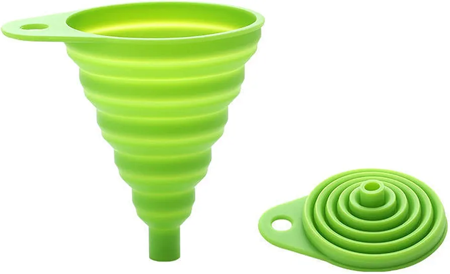 Collapsible Funnel Set of 2,Food Grade Silicone Foldable Funnels Set for Kitchen Use for Filling Bottles, Liquid Powder Transfer with Hook and Storage Ring